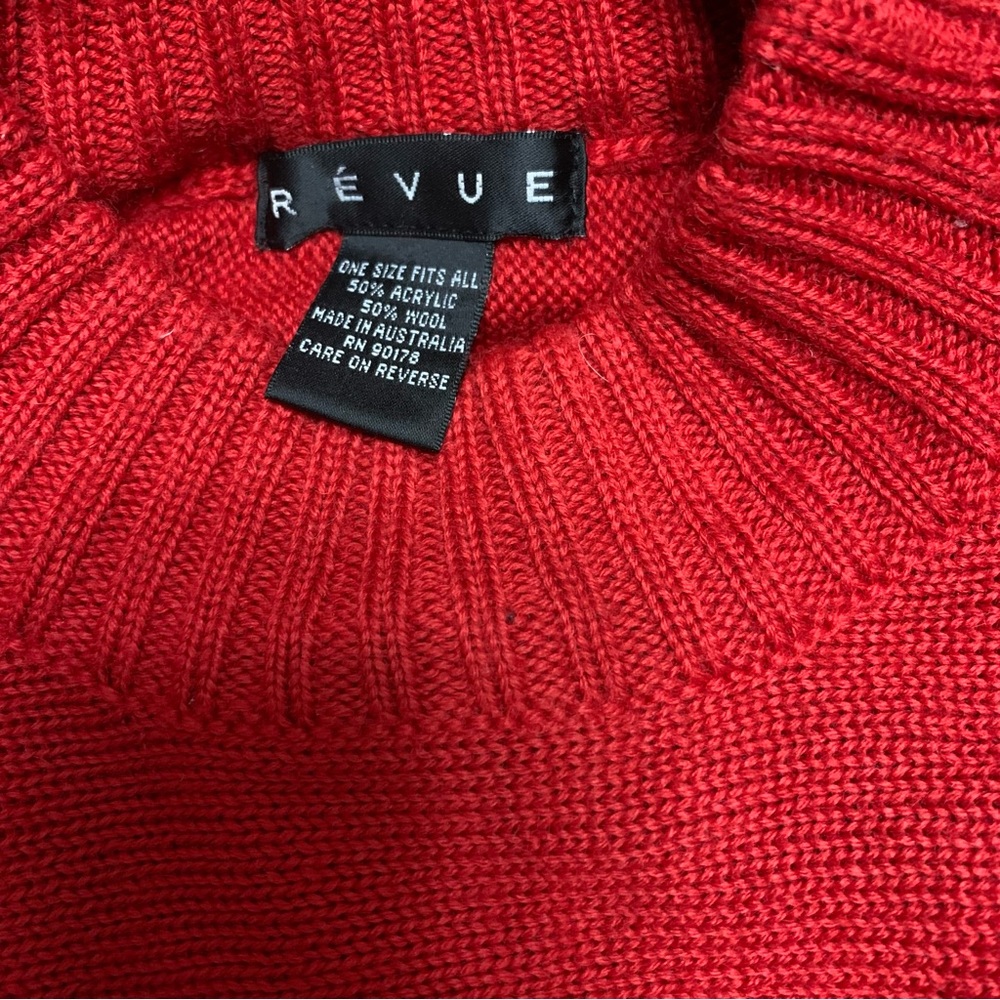 Revue Red wool blend sweater mock neck poncho cape tassel one size - Picture 2 of 5